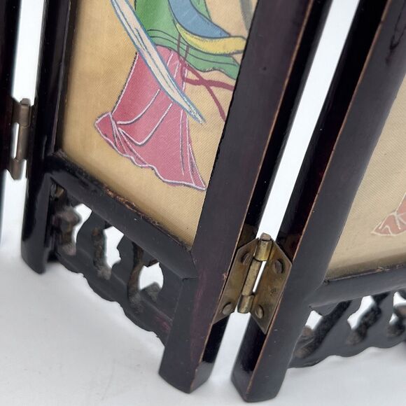 Vtg Asian Miniature Oriental 4 Panel Tabletop ScreenGeisha Insect Garden 7" - Picture 3 of 10